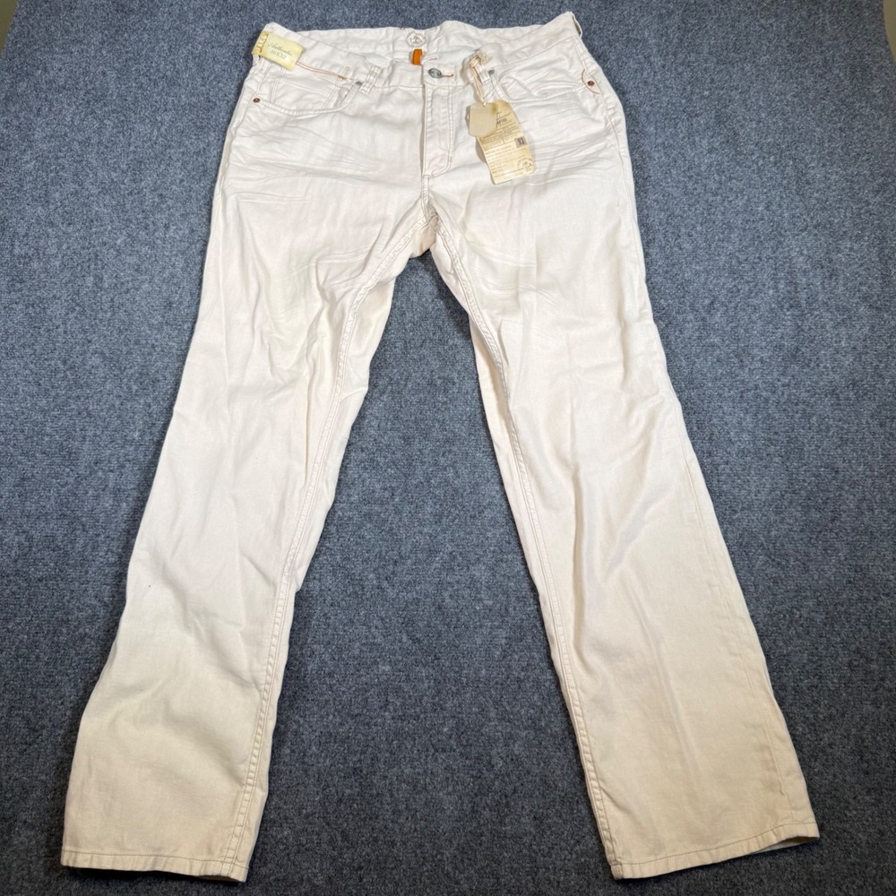 Tommy Bahama Authentic Fit Jeans Mens 36x32 Linen Blend Off White Straight Leg - Picture 1 of 12